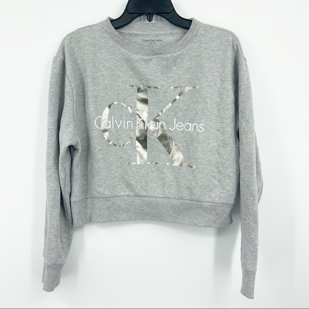 Calvin Klein Spellout Cropped Sweatshirt SZ M